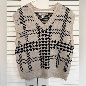 Catherine Malandrino Beige and Black V-Neck Sweater Vest